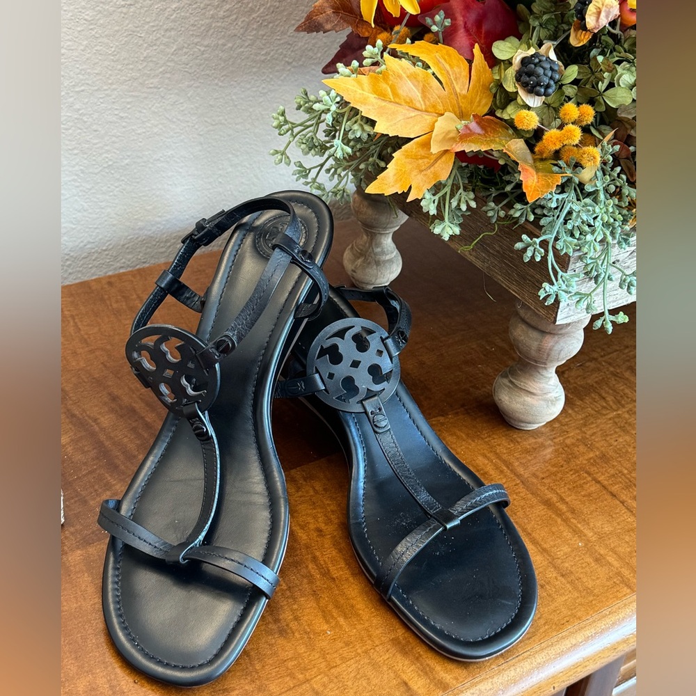 Tory Burch Miller 60MM Wedge Black Size 11 Sandals
